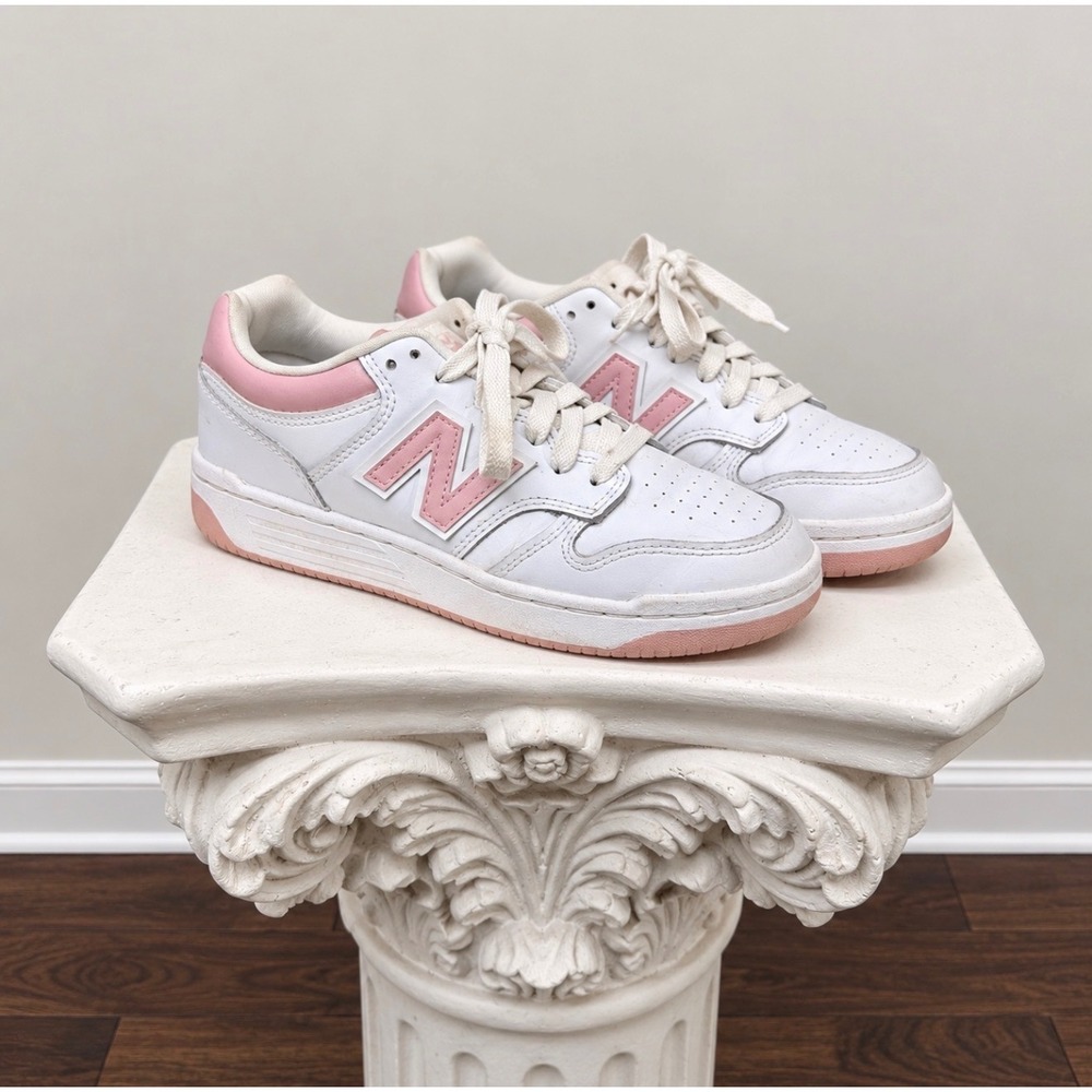 New Balance 480 White Pink Leather Low Top Sneakers GSB480OP Kids Size 6 US